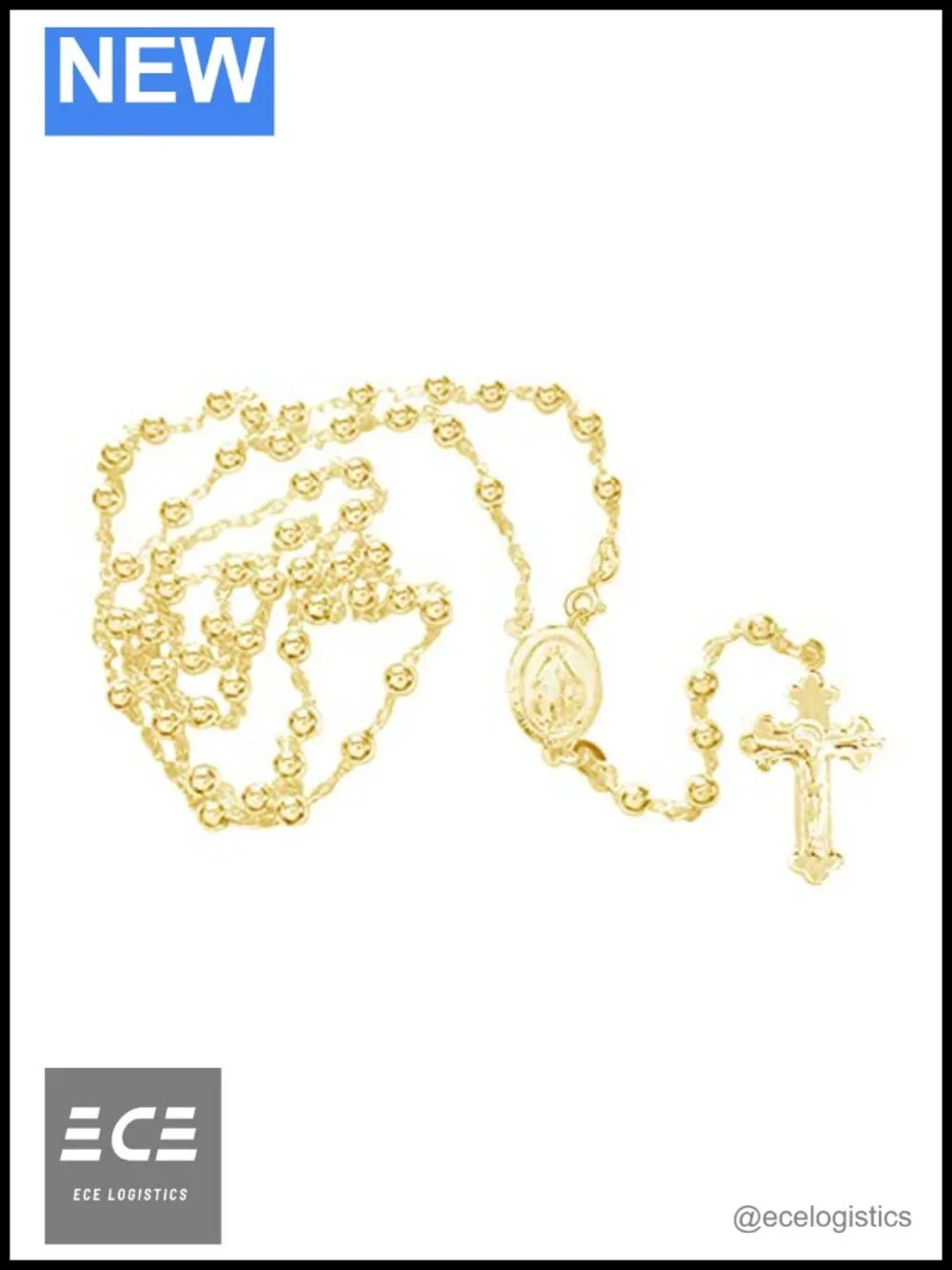Sterling Silver Gold-tone Rosary Bead Cross Necklace 20